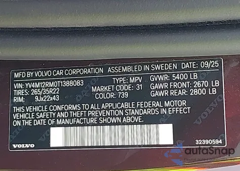 2026 Volvo Xc60 B5 Ultra z USA, uszkodzony, nr VIN YV4M12RM0T1388083